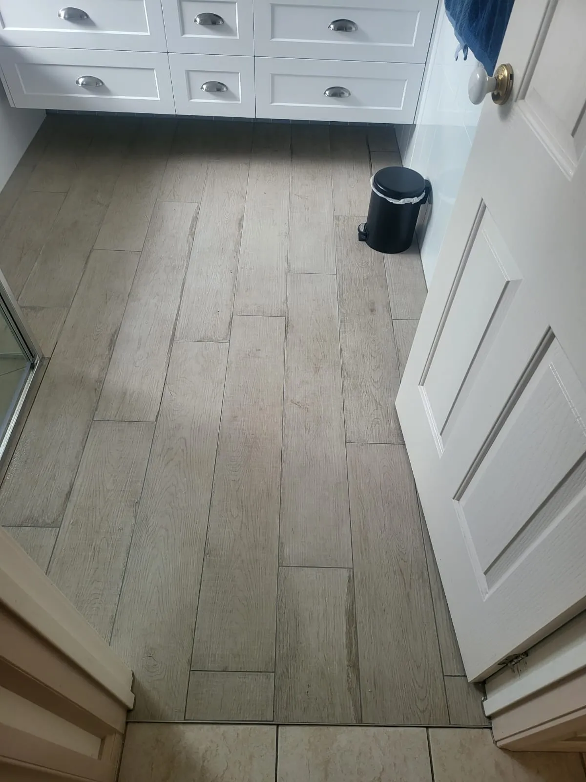 Timber-look porcelain floor tile detail