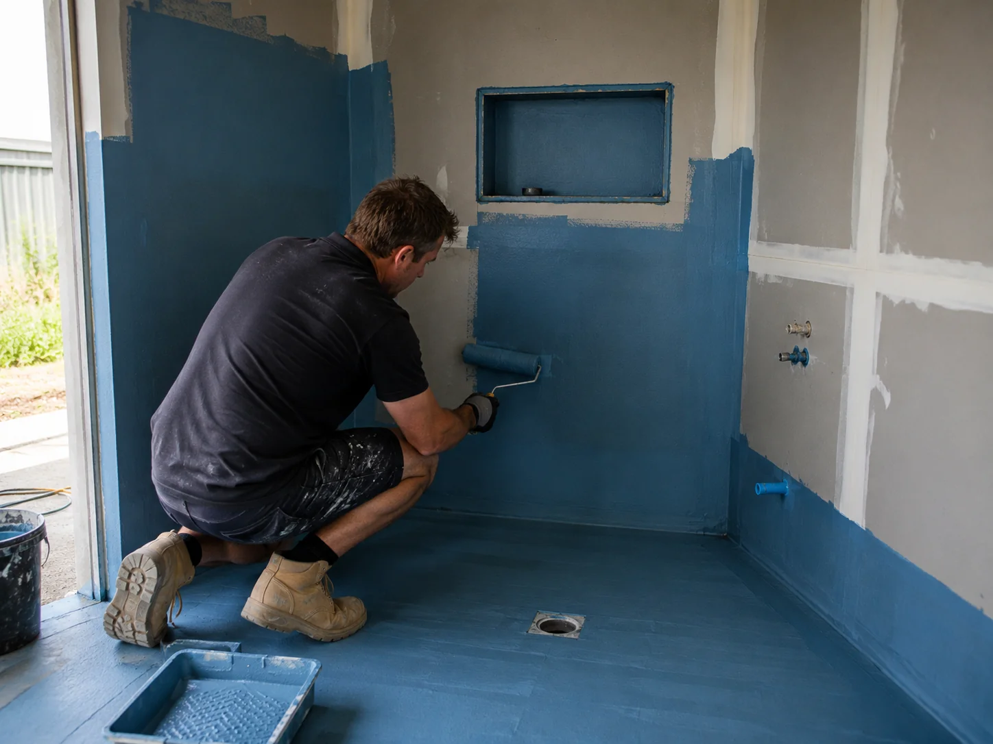 Quality waterproofing membrane application showing where not to cut corners in a Geelong bathroom renovation