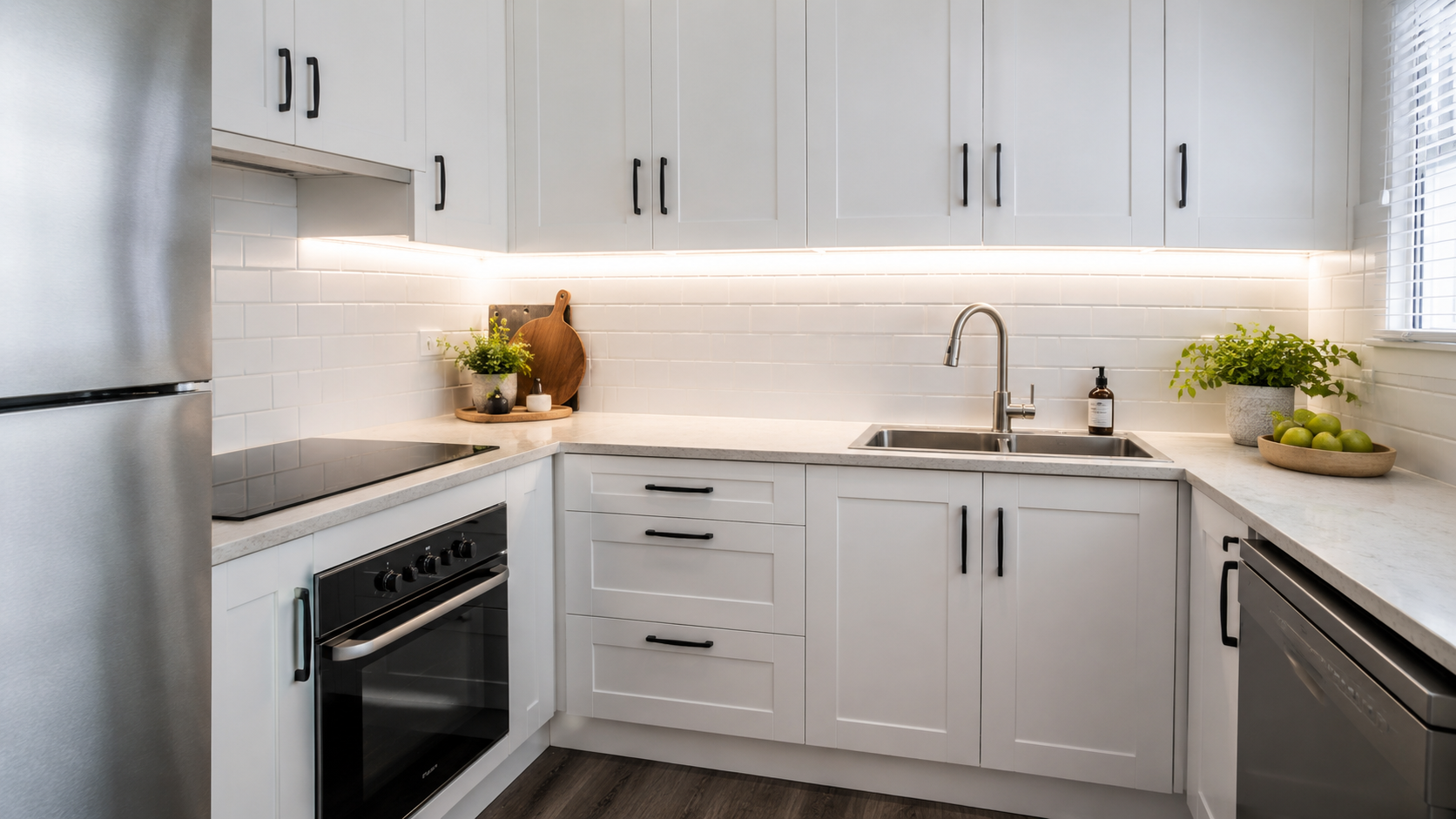 Budget kitchen facelift in Geelong with repainted cabinets, new splashback and updated tapware