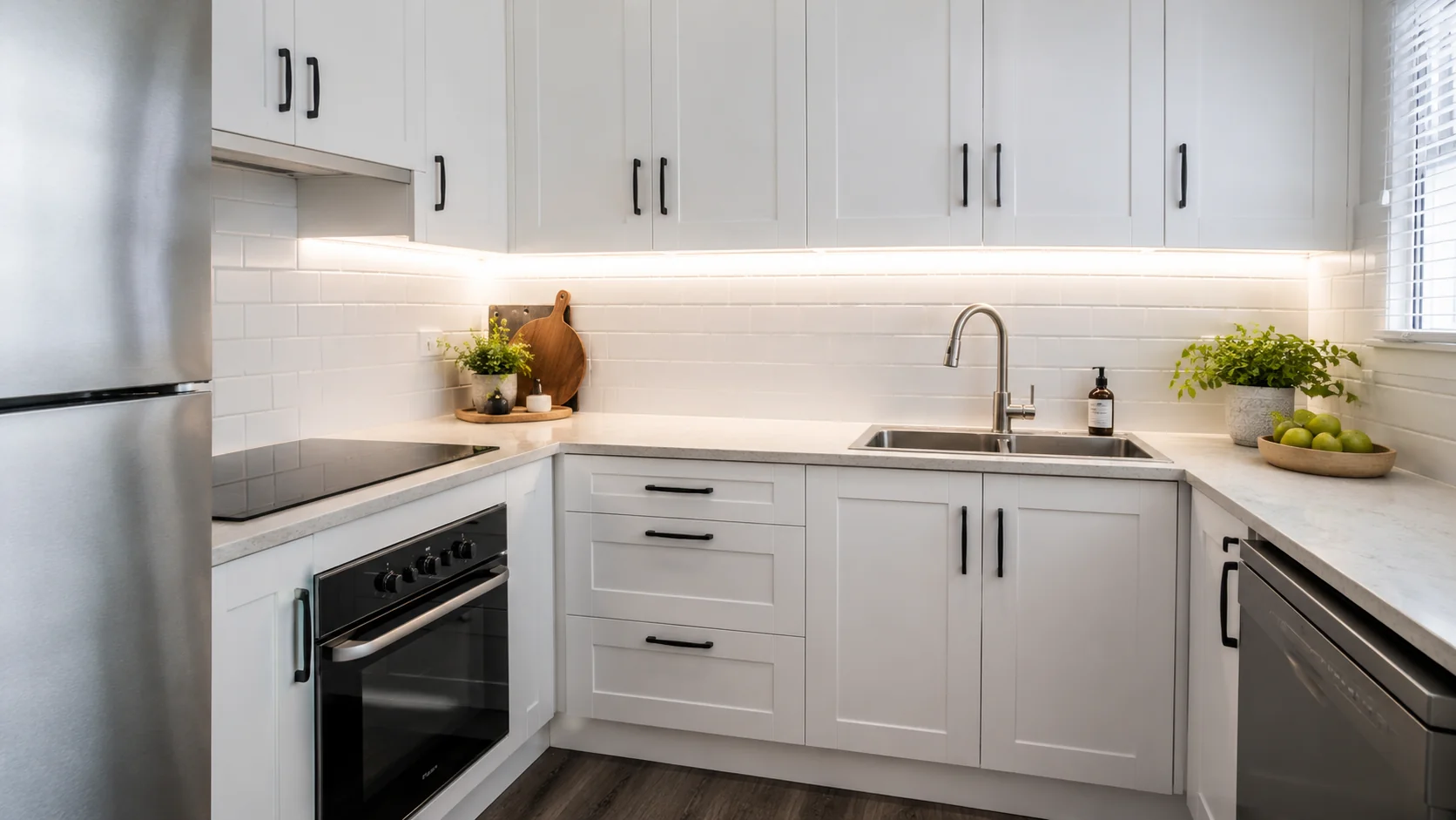 Budget kitchen facelift in Geelong with repainted cabinets, new splashback and updated tapware