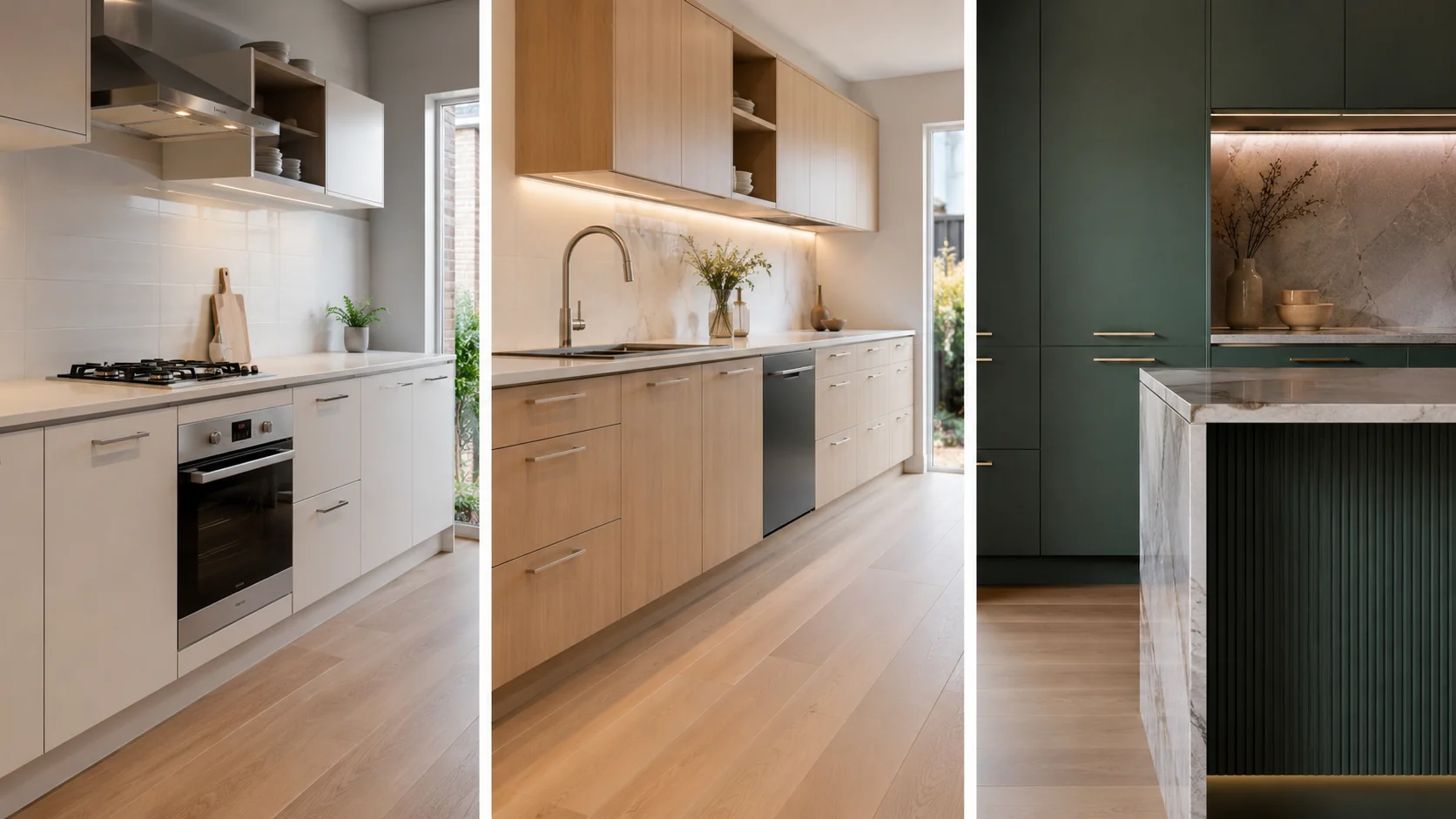 Comparison of flat-pack, semi-custom and fully custom kitchen cabinetry options in Geelong