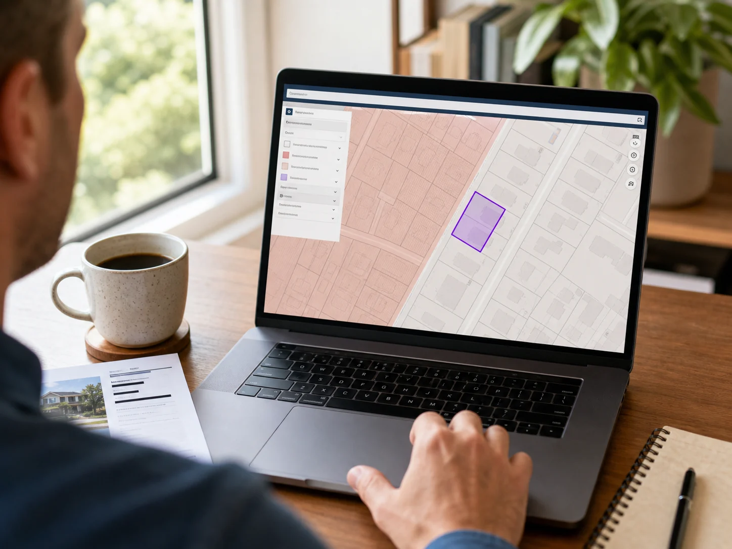 Homeowner checking a property's heritage overlay status on a council planning scheme map on a laptop