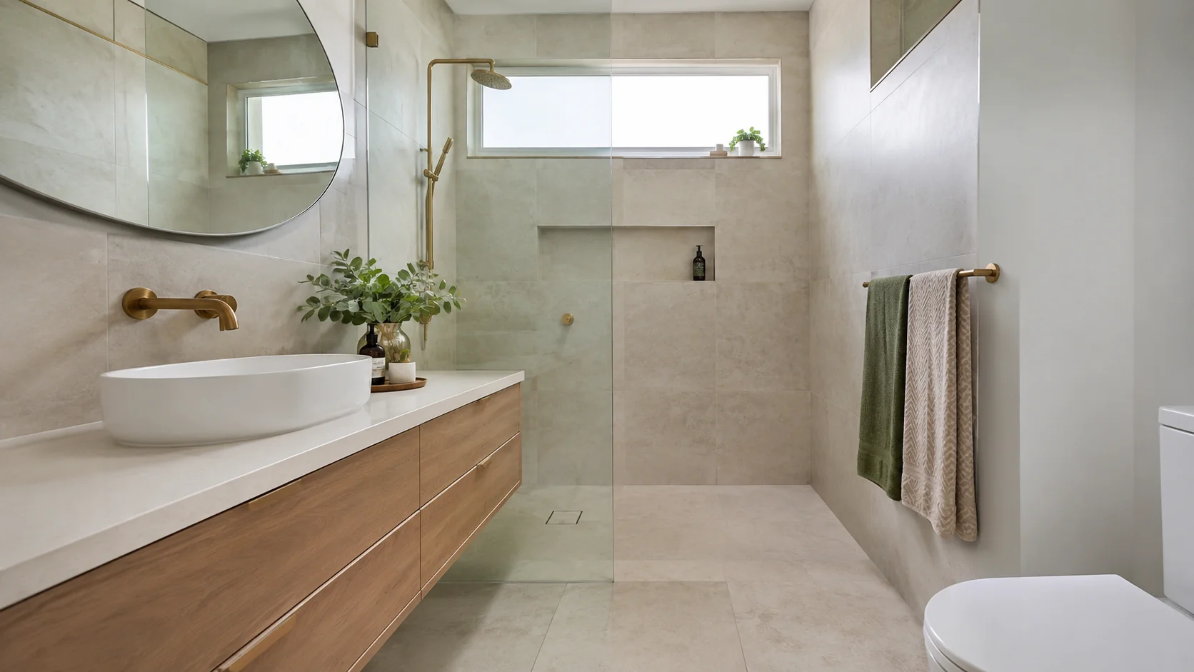 Renovated Geelong master ensuite with walk-in shower and wall-hung vanity