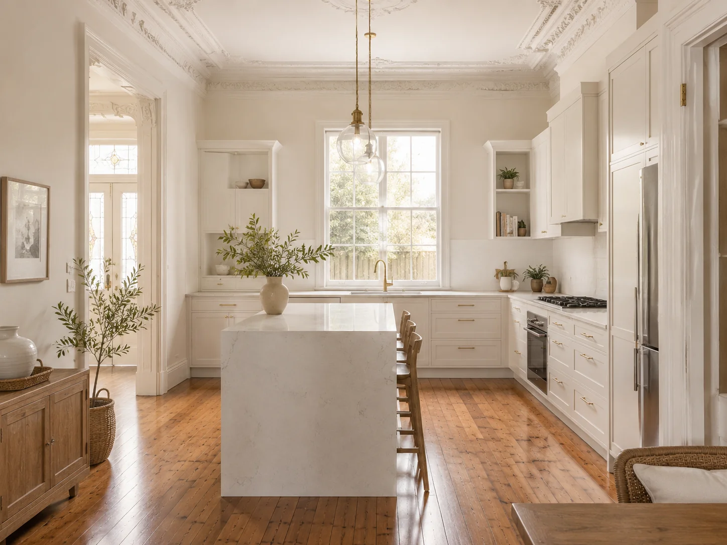 Kitchen renovation in a Geelong period home in Newtown with high ceilings, transitional style cabinetry and original character features retained