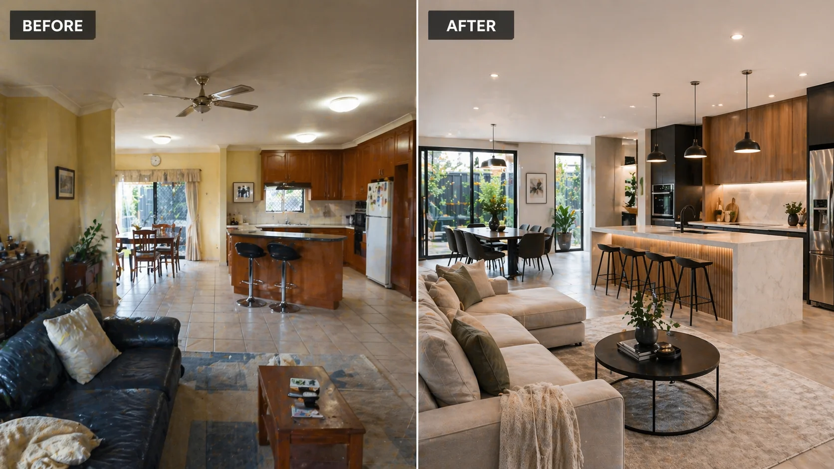 Home remodeling before and after transformation by Ultimate Renovations