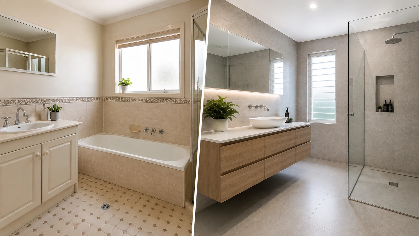 Comparison of a cosmetic bathroom refresh versus a full bathroom renovation in Geelong