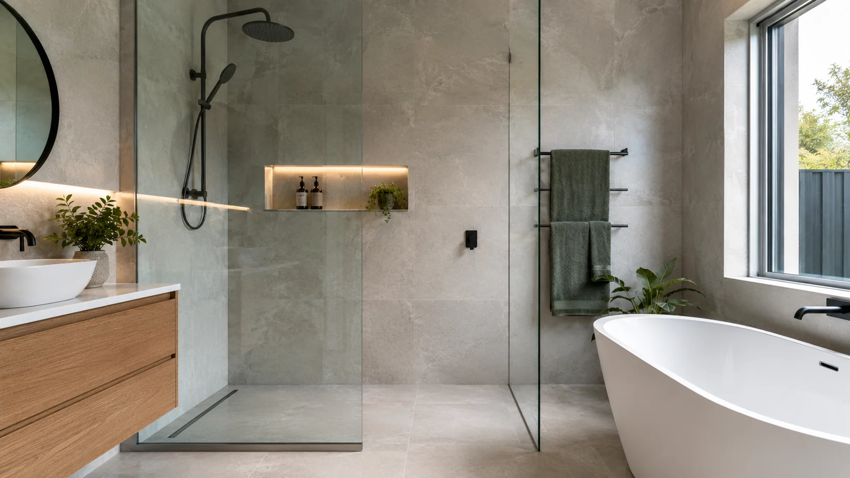 Frameless walk-in shower in a renovated Geelong bathroom