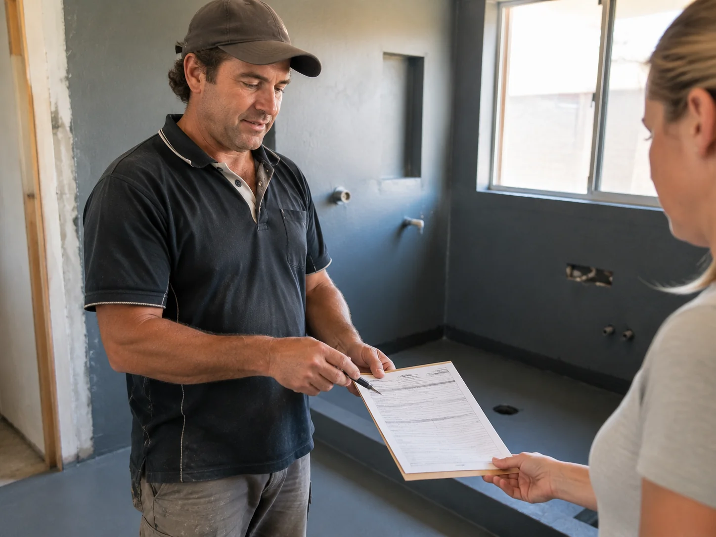 Licensed waterproofer issuing a compliance certificate after completing bathroom waterproofing in Geelong